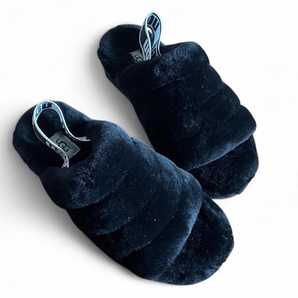 Black Ugg Fluff Yeah Slides - Picture 3 of 4